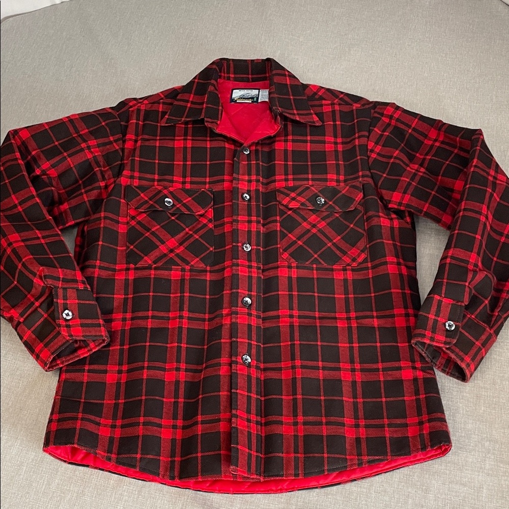 Fieldmaster Vintage Flannel Quilted Shacket Red Plaid Men's M Cabincore USA